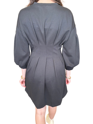 Long Sleeve Pleated Waist Detail Dress