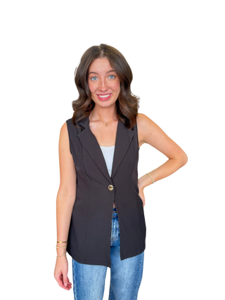 Lapel Collar Sleeveless Vest