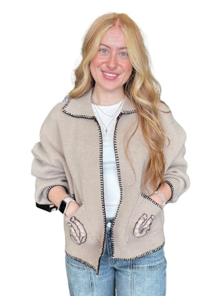 Western Whipstitch Zip Sweater Jacket