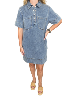Luna Denim Dress W/Short Sleeve Collared Dress