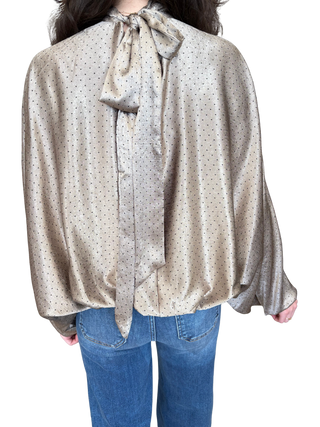 High Neck Polka Dot Long Sleeve Blouse
