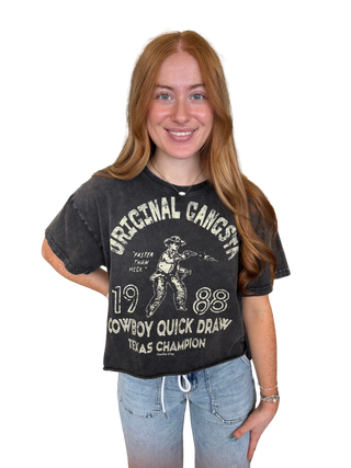 Black "Original Gangster" Graphic Cropped T-Shirt
