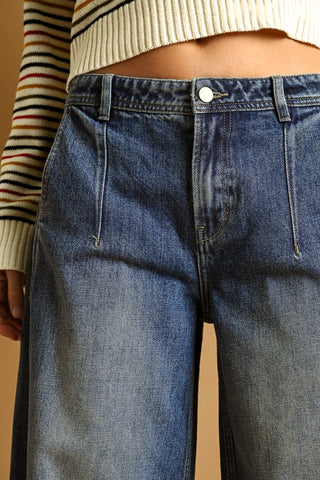Pleats on The Side Wide Leg Jeans