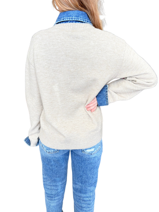 Sweater W/Denim Contrast Top