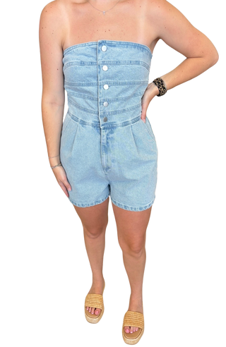 Strapless Button Down Denim Romper