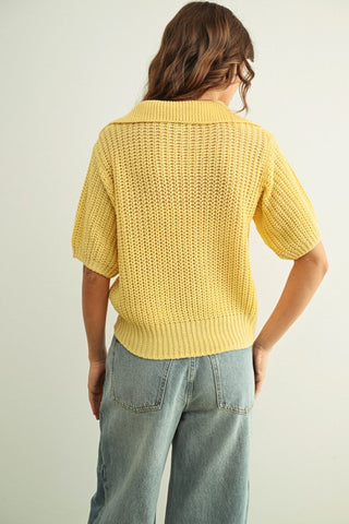 Collared Short Sleeve Knitted Top