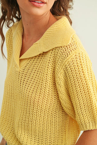 Collared Short Sleeve Knitted Top