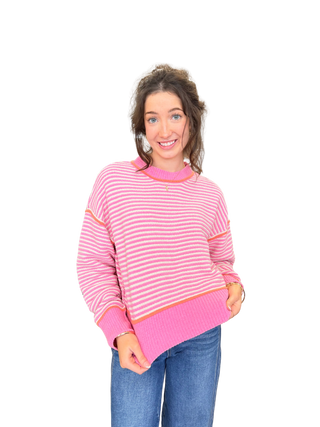 Contrast Trim Stripe Knit Sweater