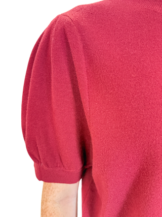 Solid short puff sleeve sweater top with a mock neck