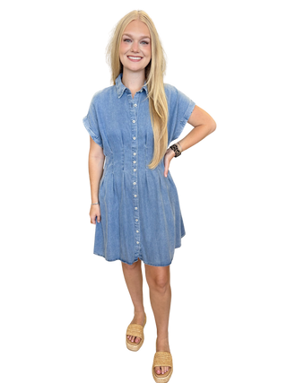 Denim Waist Pleated Mini Dress