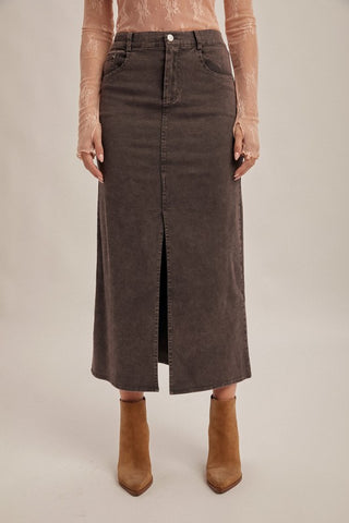 Elastic Waist Twill Maxi Skirt