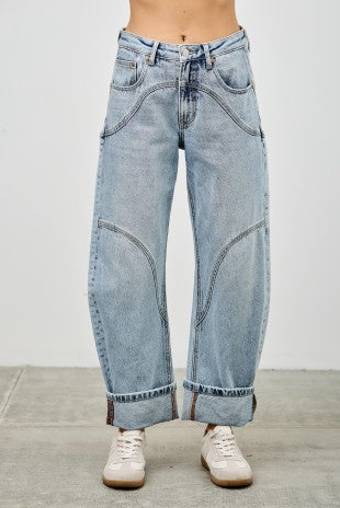 High Rise Barrel Wide Cuff Jeans