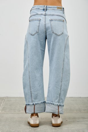 High Rise Barrel Wide Cuff Jeans
