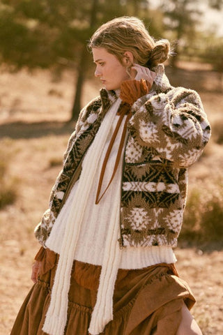 Geometric-print Sherpa Fleece Zip-up Jacket