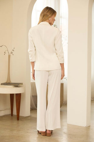 White Recycled Shirred Sleeve Blazer