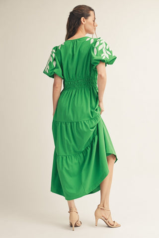 Embroidery Detail Tiered Midi Dress