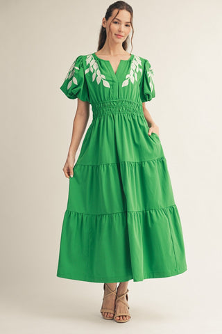 Embroidery Detail Tiered Midi Dress