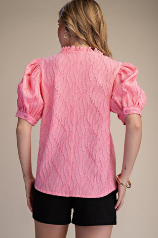 Ruffle V-Neck Puff Sleeve Top