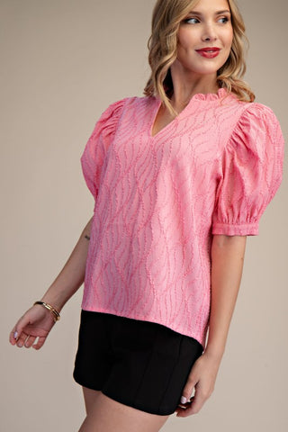 Ruffle V-Neck Puff Sleeve Top