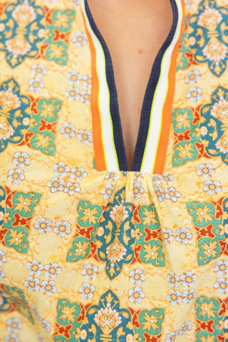 MultI Color Striped Trim Detailed Embroidered Print Top