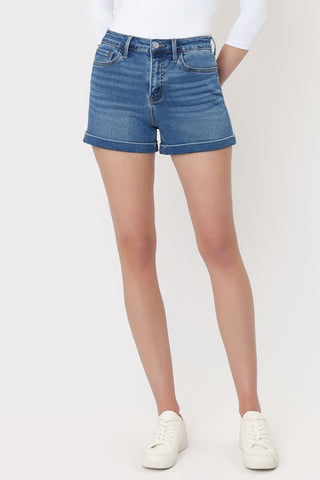 Medium Wash High Rise Super Soft Denim Shorts