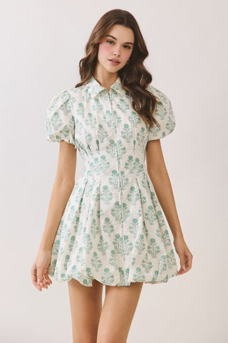Floral Print Puff Sleeve Bubble Hem Mini Dress