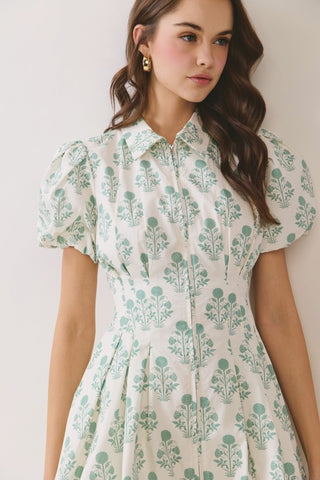 Floral Print Puff Sleeve Bubble Hem Mini Dress