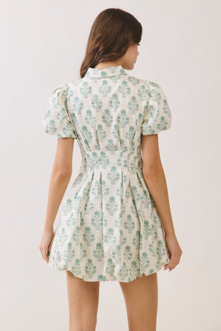 Floral Print Puff Sleeve Bubble Hem Mini Dress