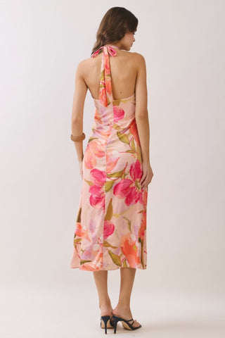 Floral Print Halter Neck Midi Dress