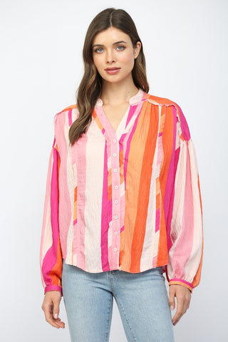 Pink Stripe Long Sleeve Button Down Shirt