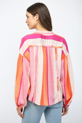 Pink Stripe Long Sleeve Button Down Shirt