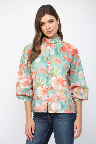 Seafoam Multi Floral High Neck Top