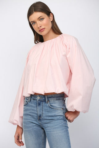 Cropped Long Sleeve Gathered Blouse