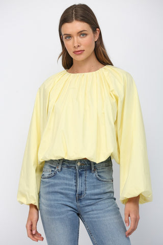 Cropped Long Sleeve Gathered Blouse