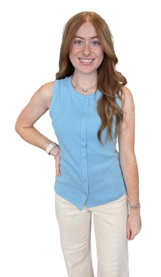 Ribbed Button Front Tank Top