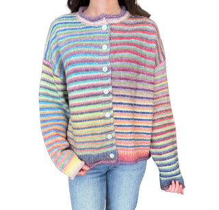 Multicolored Button Up Cardigan With Roll Details