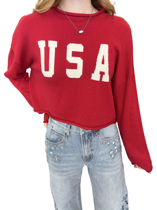 Long Sleeve Mock Neck "USA" Sweater
