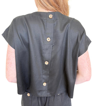 Black Button Back Cropped Top