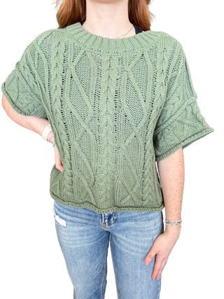 Round Neck Short Sleeve Knit Sweater Top