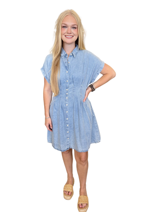 Denim Waist Pleated Mini Dress
