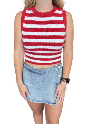 Red Striped Bow Back Detail Sleeveless Top