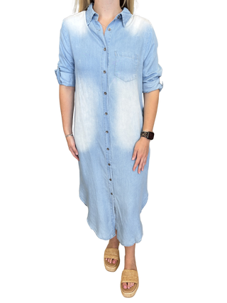 Roll Tab 3/4 Sleeve Tencel Denim Shirt Midi Dress