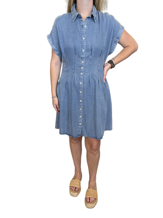 Denim Waist Pleated Mini Dress