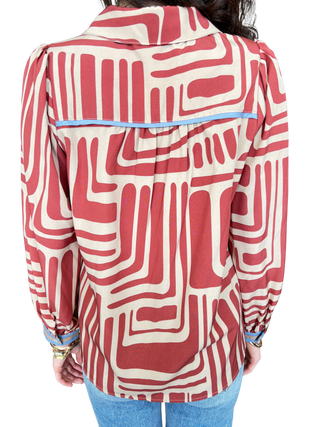 Contrast Detail Geo Print Woven Blouse