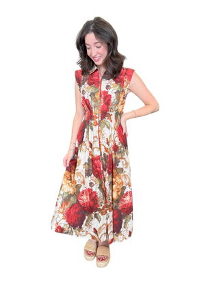 Floral Sleeveless Collared Dress With Zipper