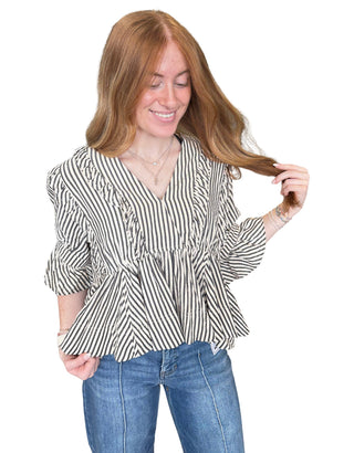 Black Striped Detail V-Neck Top