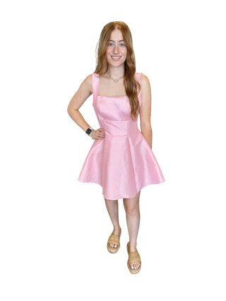 Pink Baby Pink Tie Back Cutout Detail Skater Mini Dress