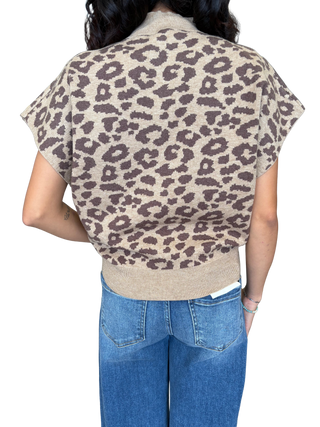 Leopard Cap Sleeve Knit Top Sweater