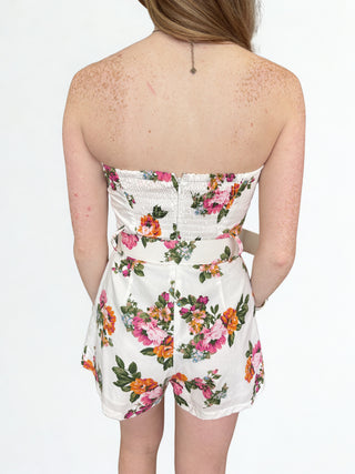 Heidi Pink Floral Strapless Belted Romper