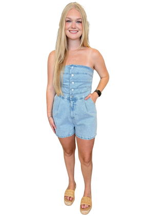 Strapless Button Down Denim Romper